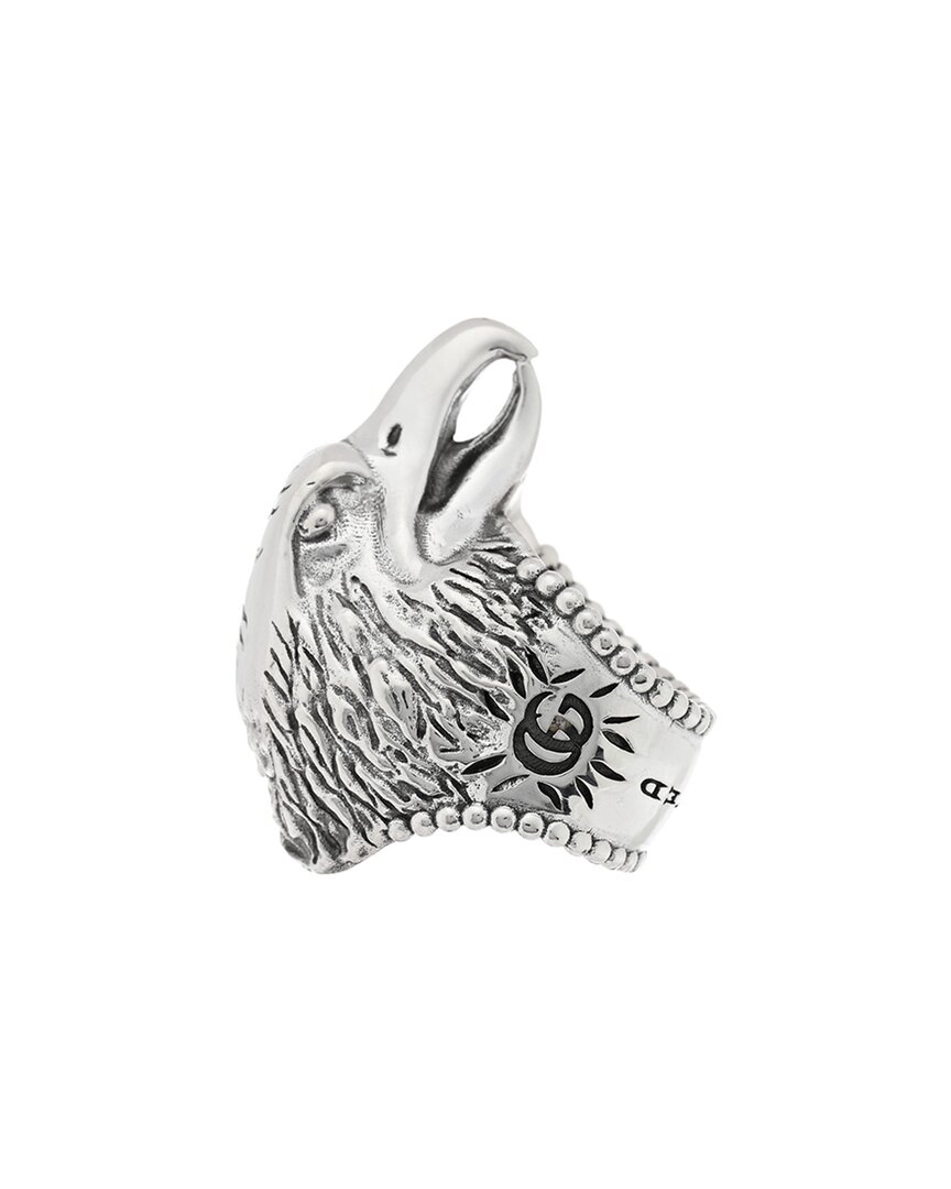 Gucci Silver Large Anger Forest Eagle Head Ring 54 6.75 (authentic Pre-loved) In Metallic