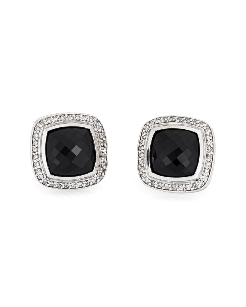 David Yurman Albion Silver 0.47 Ct. Tw. Diamond & Onyx Earrings (authentic )
