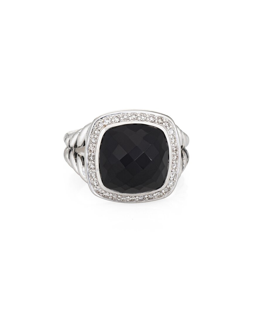 Heritage David Yurman David Yurman Albion Silver 0.22 Ct. Tw. Diamond & Black Onyx Ring (authentic  )
