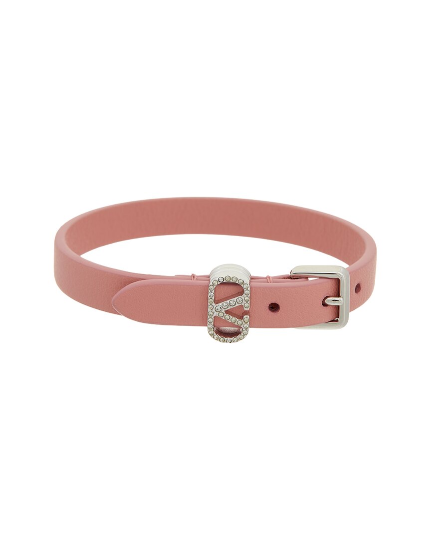 Valentino Leather Crystals Bracelet In Pink