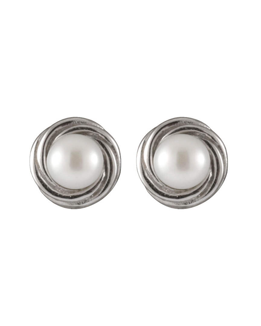 Splendid Pearls Rhodium Plated Silver 5-5.5mm Freshwater Pearl Earrings