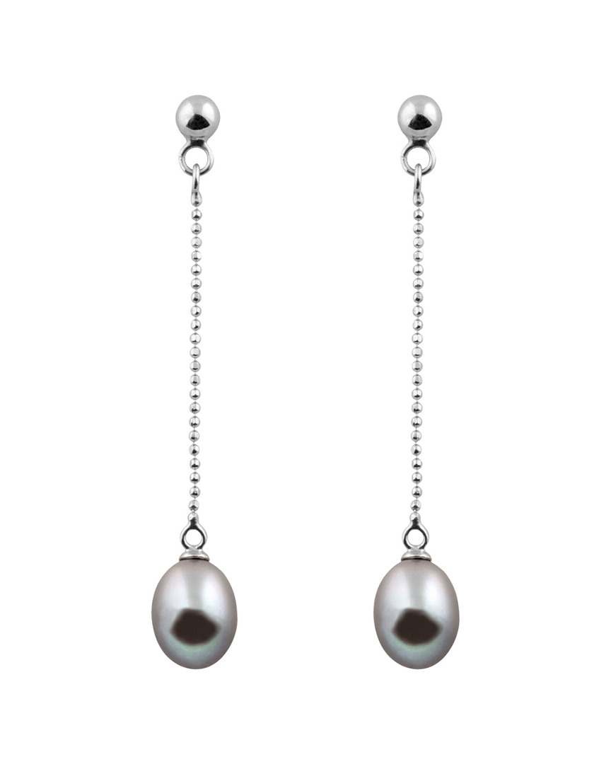 Splendid Pearls Plated Silver 7.5-8mm Freshwater Pearl Drop Earrings
