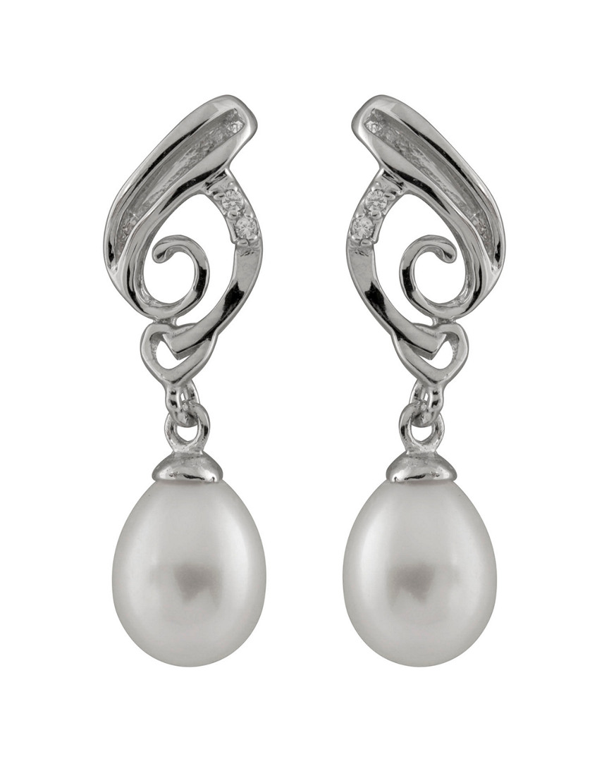 Splendid Pearls Silver 7-7.5mm Pearl & Cz Earrings