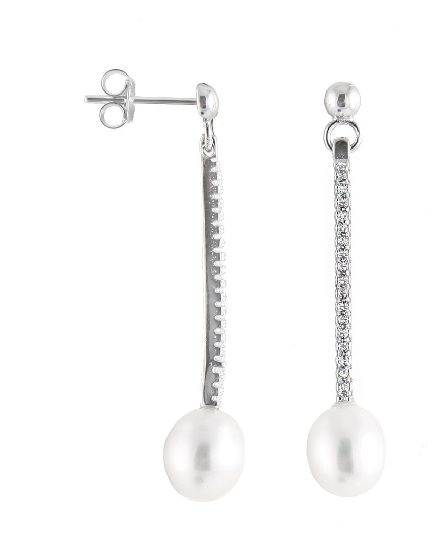 Splendid Pearls Plated Silver Freshwater Pearl & Cz Drop Earrings