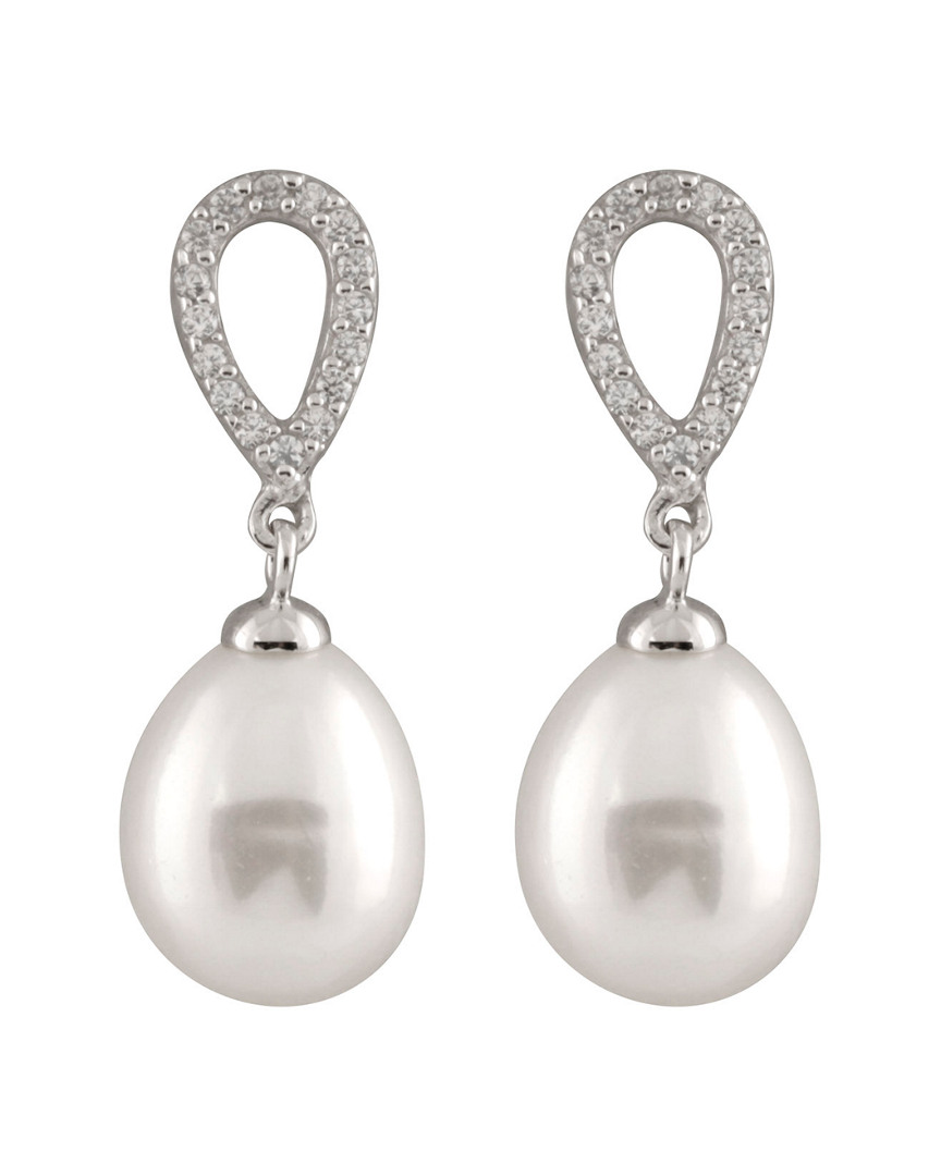 Splendid Pearls Plated Silver 8.5-9mm Freshwater Pearl Drop Earrings