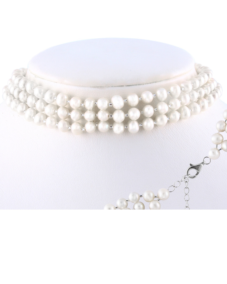 Splendid Pearls Plated Silver 5-6mm Freshwater Pearl Choker Necklace