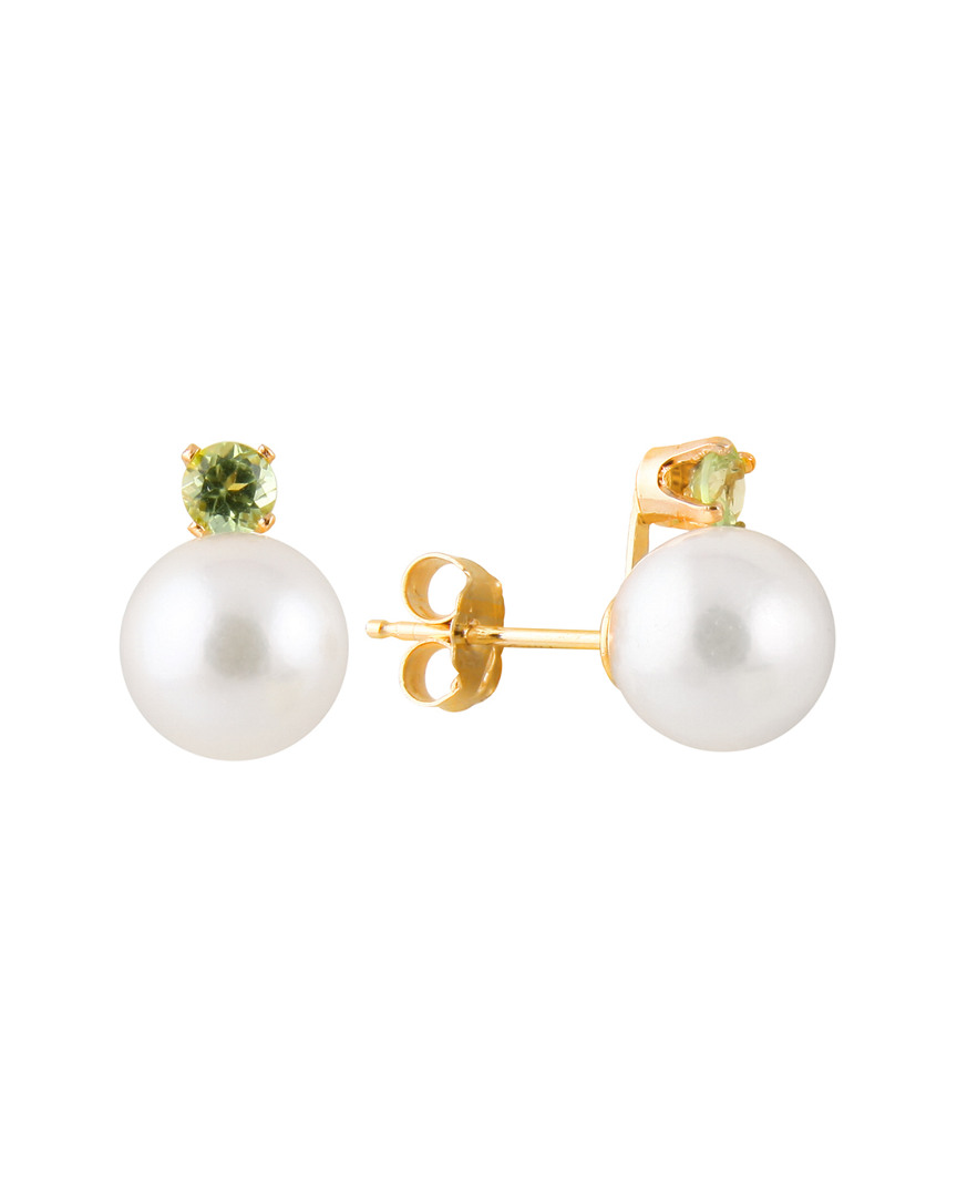 Splendid Pearls 14k 7-7.5mm Akoya Pearl & Peridot Earrings