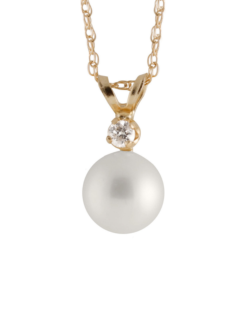 Splendid Pearls 14k 0.05 Ct. Tw Diamond & 7-7.5mm Freshwater Pearl Pendant/necklace