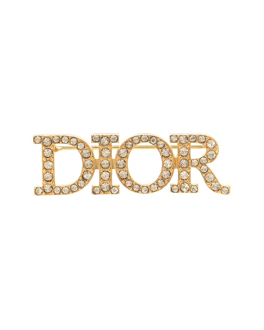 Dior Crystal Logo Brooch (authentic Pre-loved) In Gold