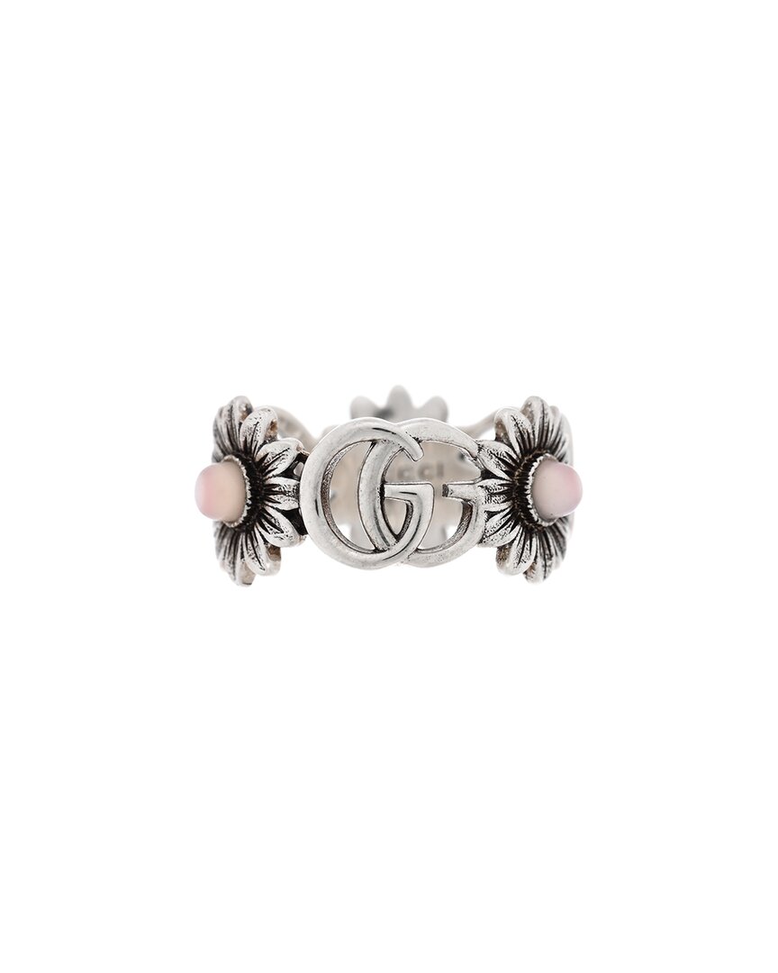 Gucci Silver Mother Of Pearl Double G Marmont Flower Ring 50 5.5 (authentic  Pre-loved)