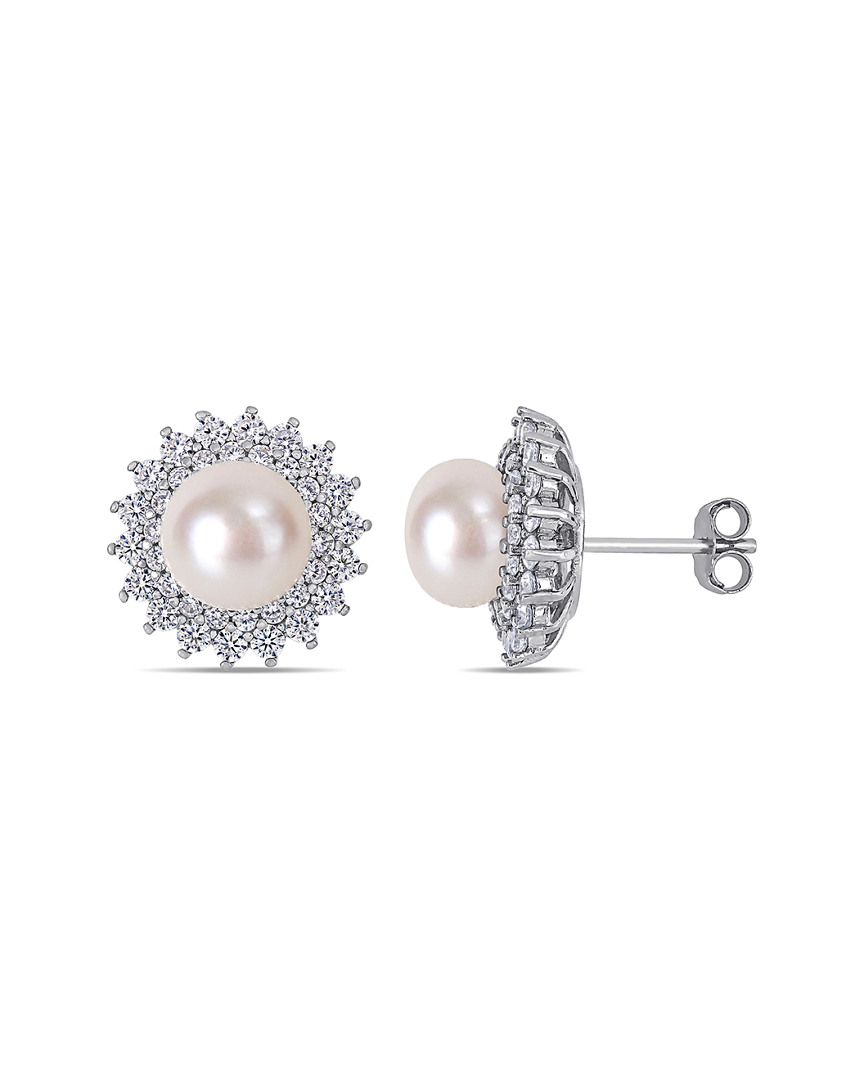 Shop Pearls Silver 8.5-9mm Freshwater Pearl & Cz Earrings