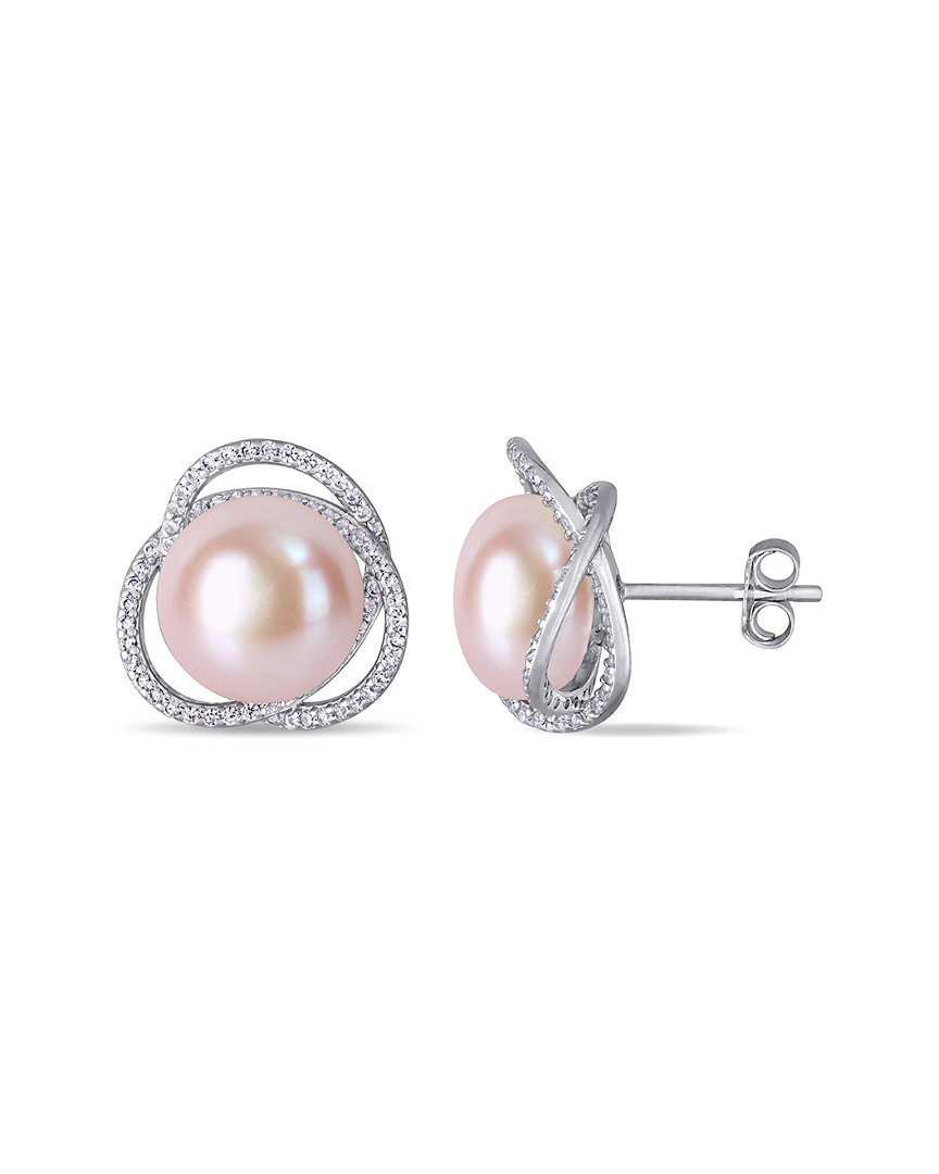 Pearls Silver 11-11.5mm Freshwater Pearl & Cz Earrings