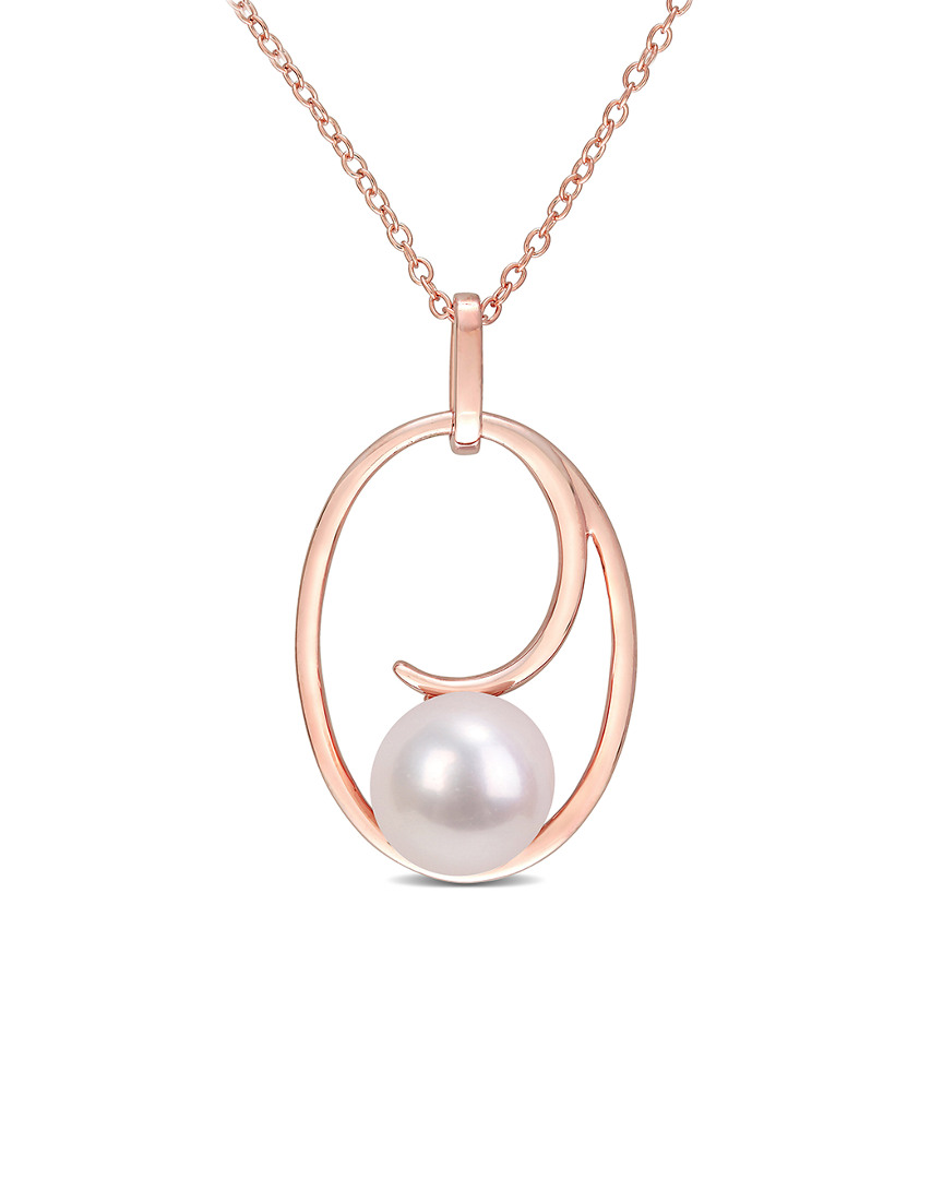 Pearls Silver 9-9.5mm Freshwater Pearl Oval Drop Pendant Necklace