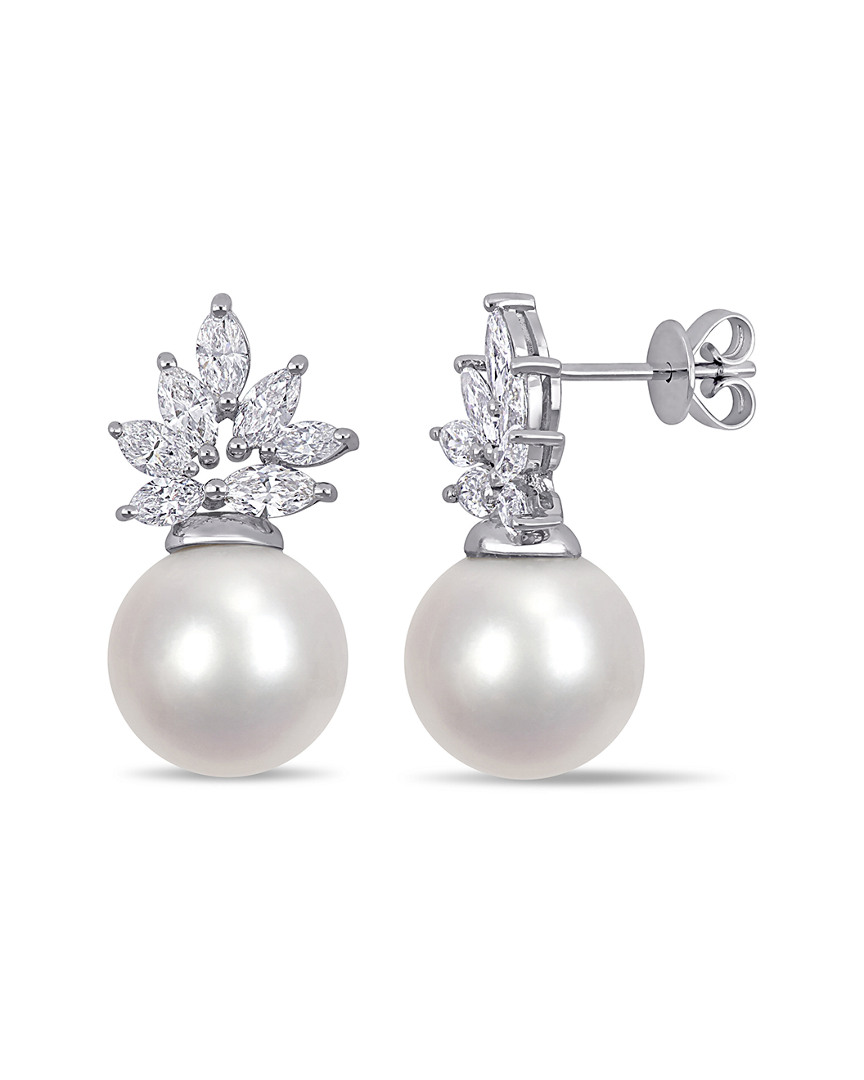 Pearls 14k 1.46 Ct. Tw. Diamond & 11-12mm South Sea Pearl Earrings