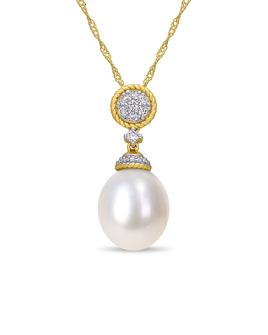 Pearls 14k 0.15 Ct. Tw. Diamond & 10-10.5mm Freshwater Pearl Drop Pendant Necklace