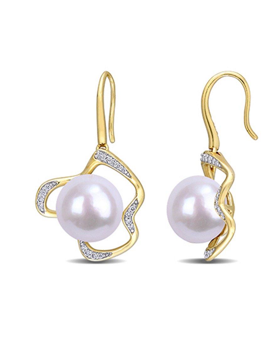 Pearls 14k 0.17 Ct. Tw. Diamond & 11-12mm Freshwater Pearl Charm Earrings