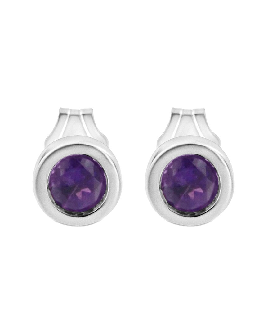 Haus Of Brilliance Colorful Gemstones Silver 0.31 Ct. Tw. Lab-grown Amethyst  Stud Earrings In Brown