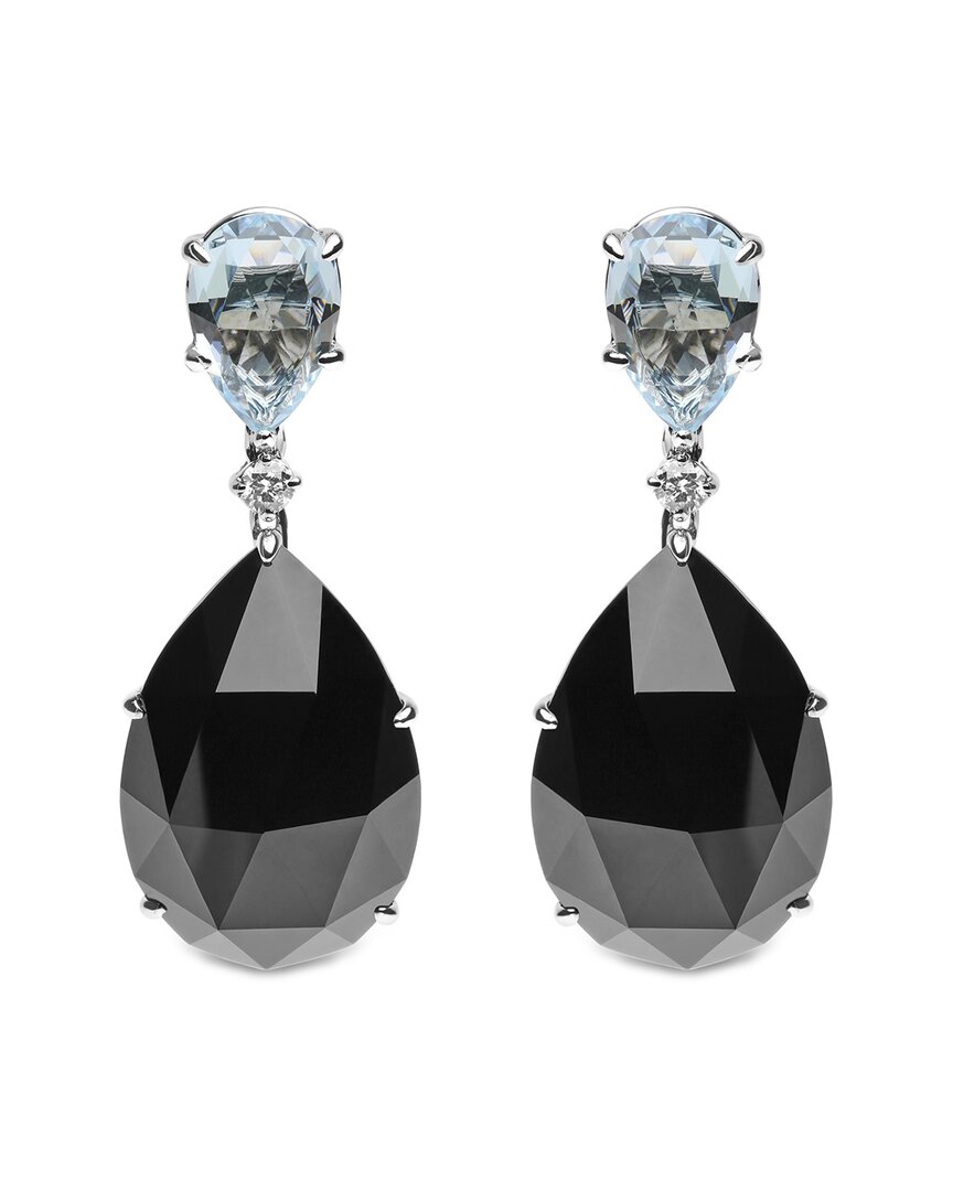 Haus Of Brilliance Colorful Gemstones 18k 49.72 Ct. Tw. Diamond & Onyx Dangle Earrings In Brown