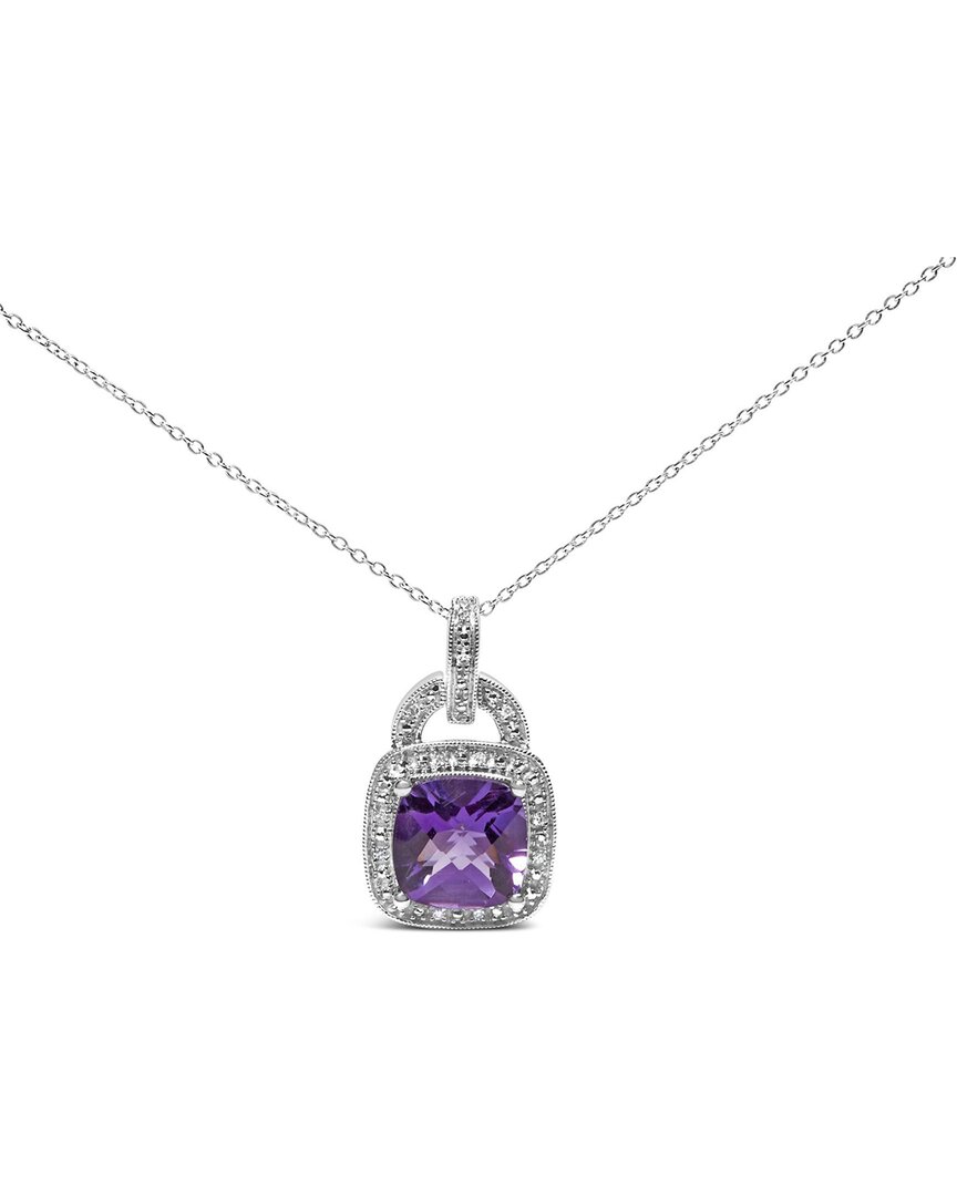 Haus Of Brilliance Colorful Gemstones Silver 3.95 Ct. Tw. Diamond & Amethyst  Pendant Necklace In Brown