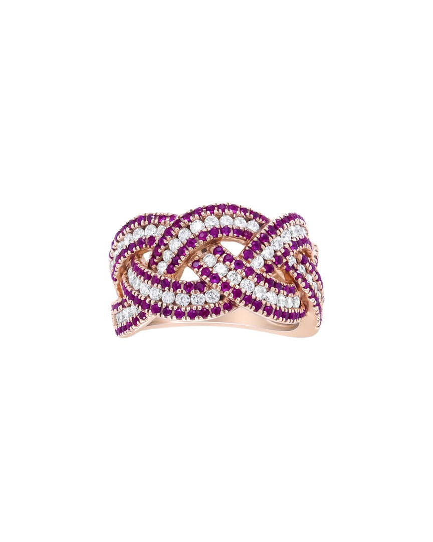 Haus Of Brilliance Colorful Gemstones 18k Rose Gold 1.65 Ct. Tw. Diamond & Ruby Band Ring In Purple