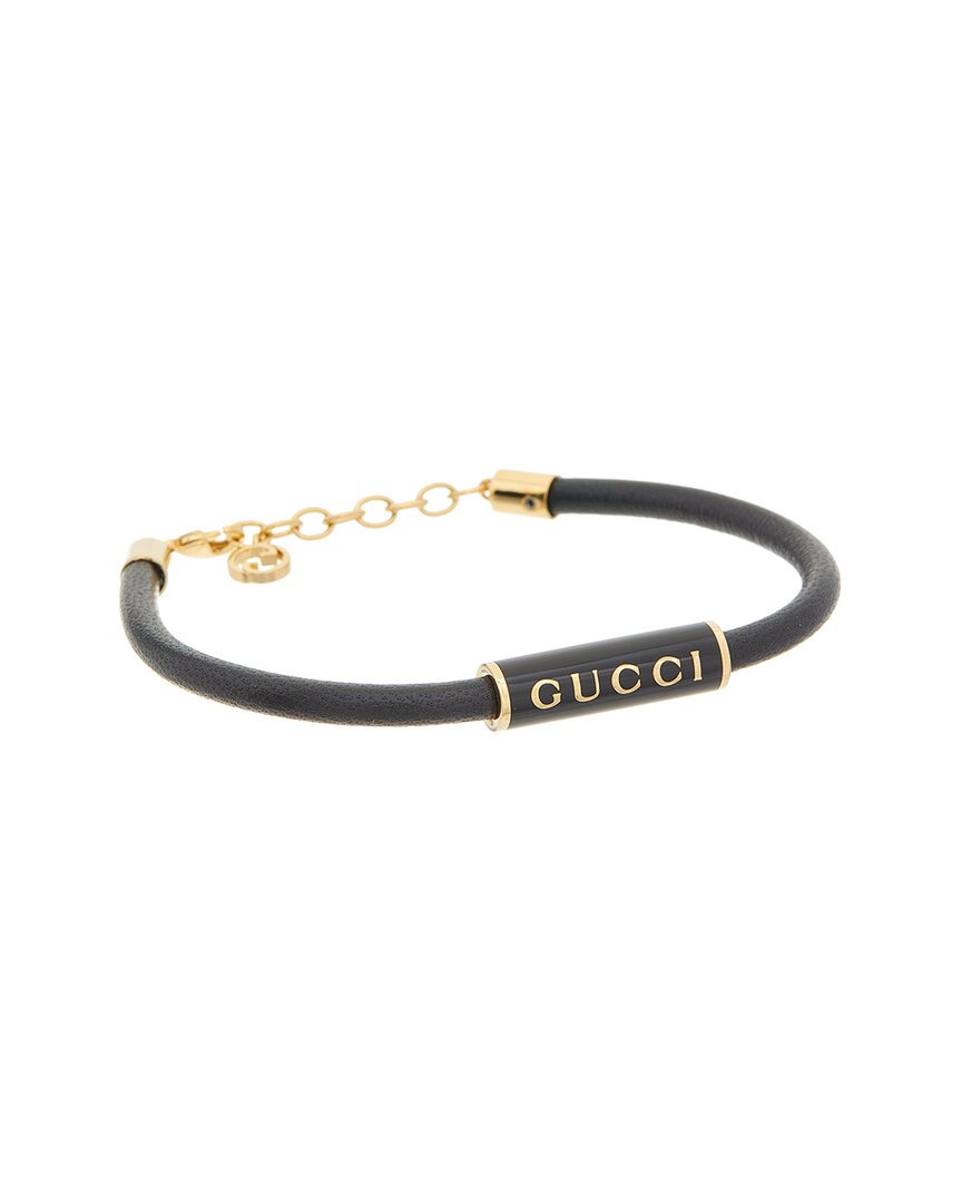 Gucci Enamel Leather Bracelet In Black