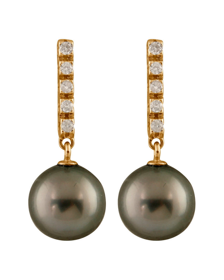 Masako Pearls Splendid Pearls 14k 0.20 Ct. Tw. Diamond & 9-9.5mm Tahitian Pearl Drop Earrings