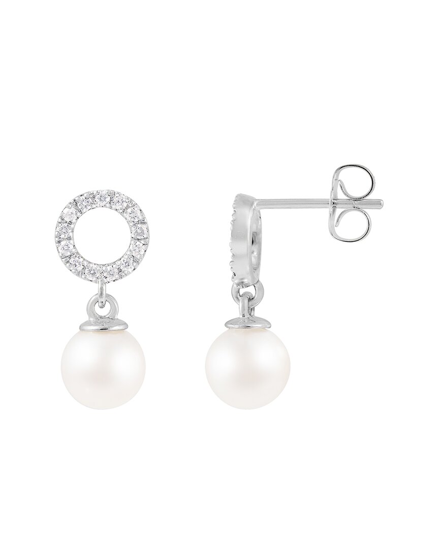 Shop Splendid Pearls 14k 0.19 Ct. Tw. Diamond 6.5-7mm Pearl Earrings