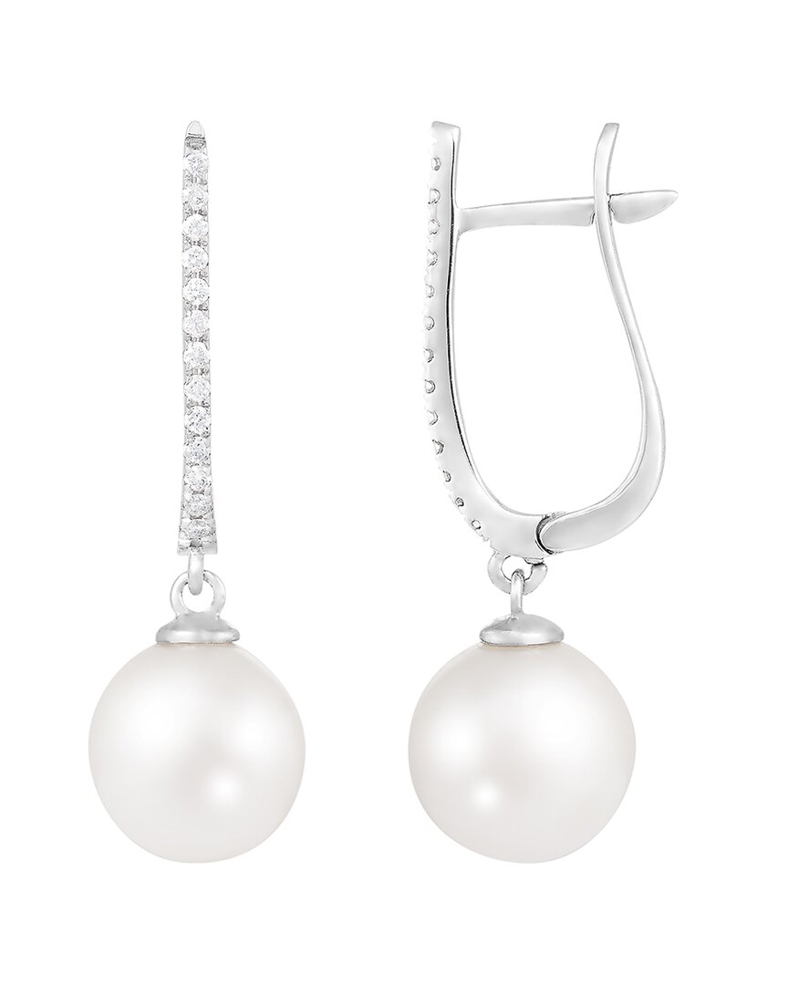 Splendid Pearls 14k 0.19 Ct. Tw. Diamond 9-10mm Pearl Earrings