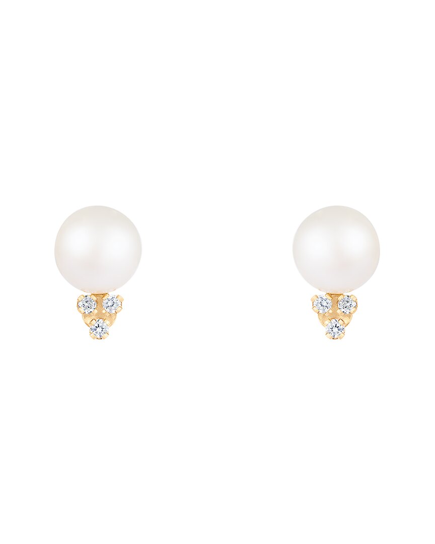 Splendid Pearls 14k 0.06 Ct. Tw. Diamond 6-6.5mm Pearl Earrings