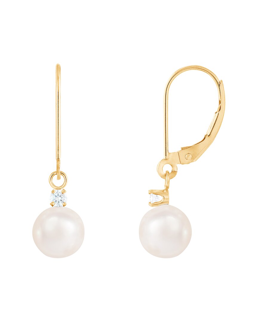 Splendid Pearls 14k 0.1 Ct. Tw. Diamond 7-7.5mm Pearl Earrings