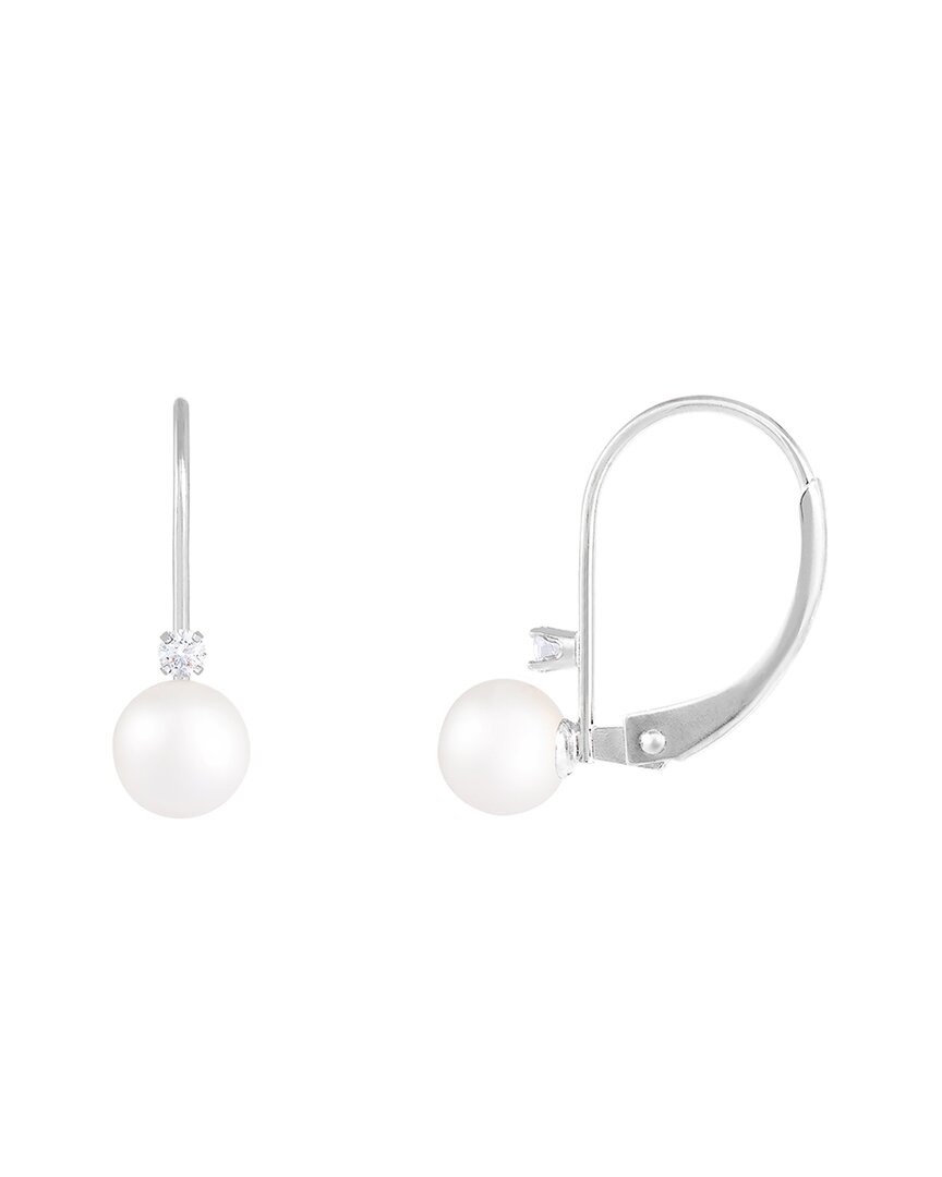 Splendid Pearls 14k Diamond 6-6.5mm Pearl Earrings