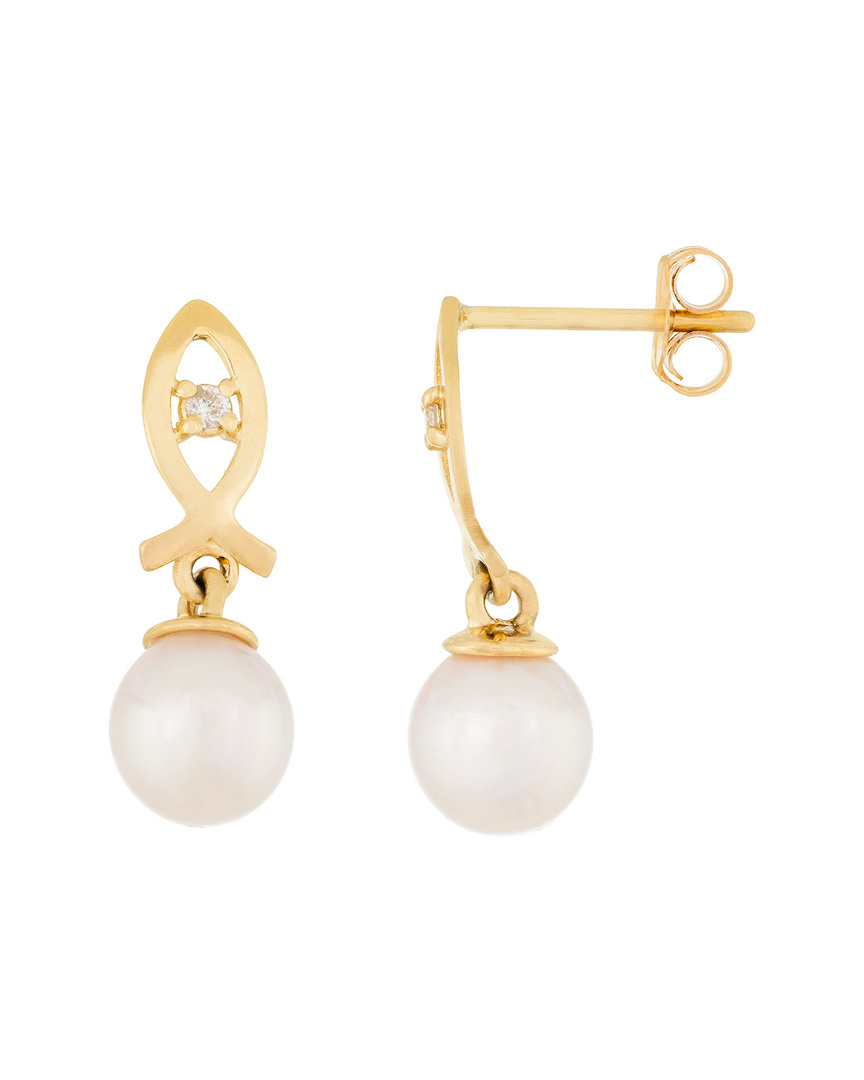 Masako Pearls Splendid Pearls 14k Diamond 6-6.5mm Pearl Earrings