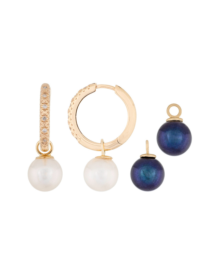 Masako Pearls Splendid Pearls 14k Diamond 7-7.5mm Pearl Earrings