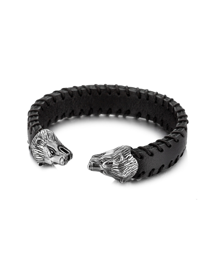Eye Candy La Luxe Collection Wolf Stainless Steel Leather Cuff Bracelet