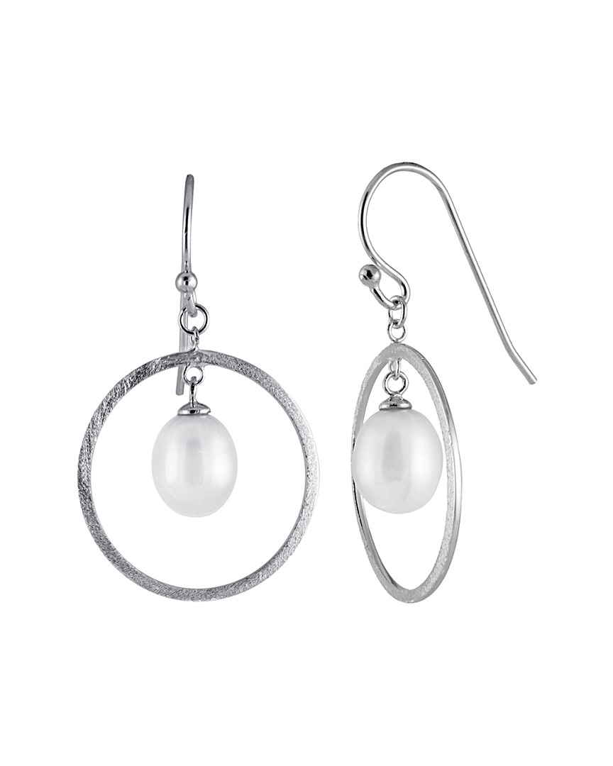 Splendid Pearls Rhodium Plated Silver 7.5-8mm Freshwater Pearl Drop Earrings