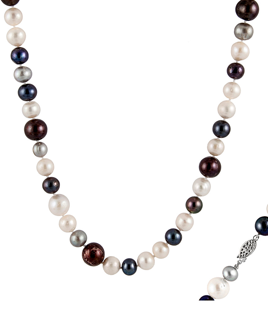 Splendid Pearls Rhodium Plated Silver 6-9mm Freshwater Pearl Necklace