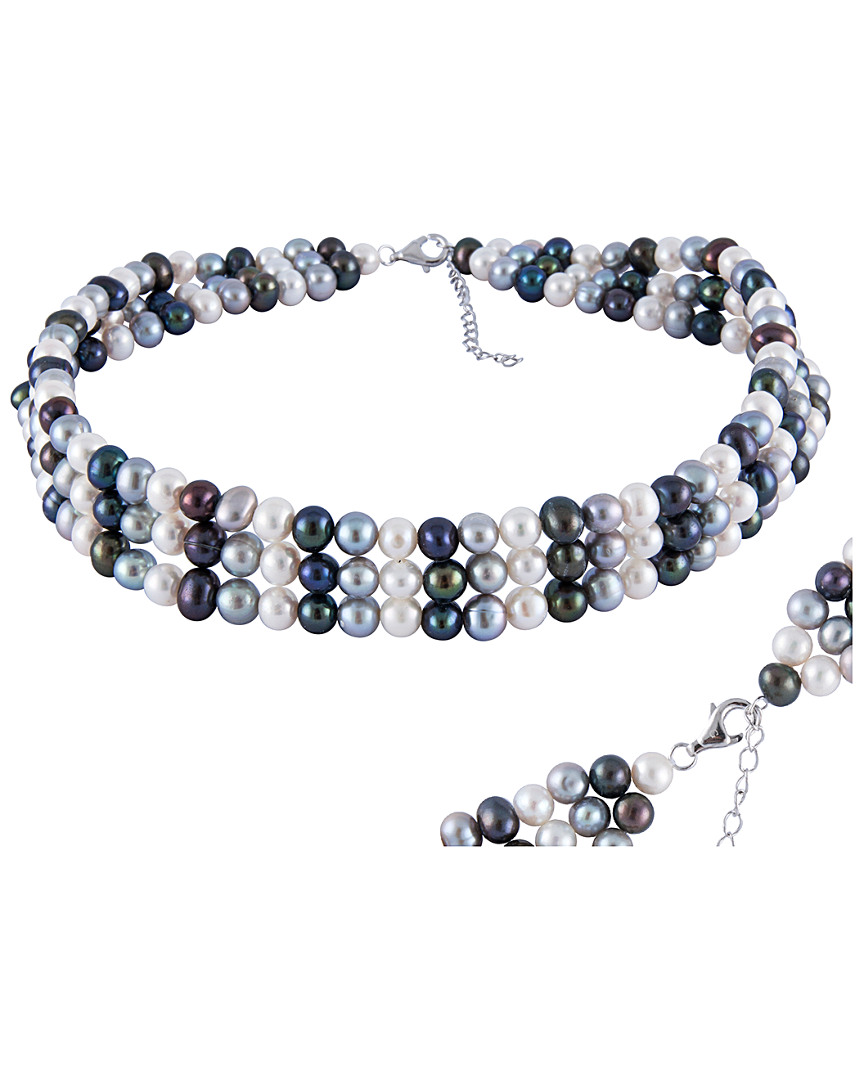 Splendid Pearls Rhodium Plated Silver 5-6mm Freshwater Pearl Choker Necklace