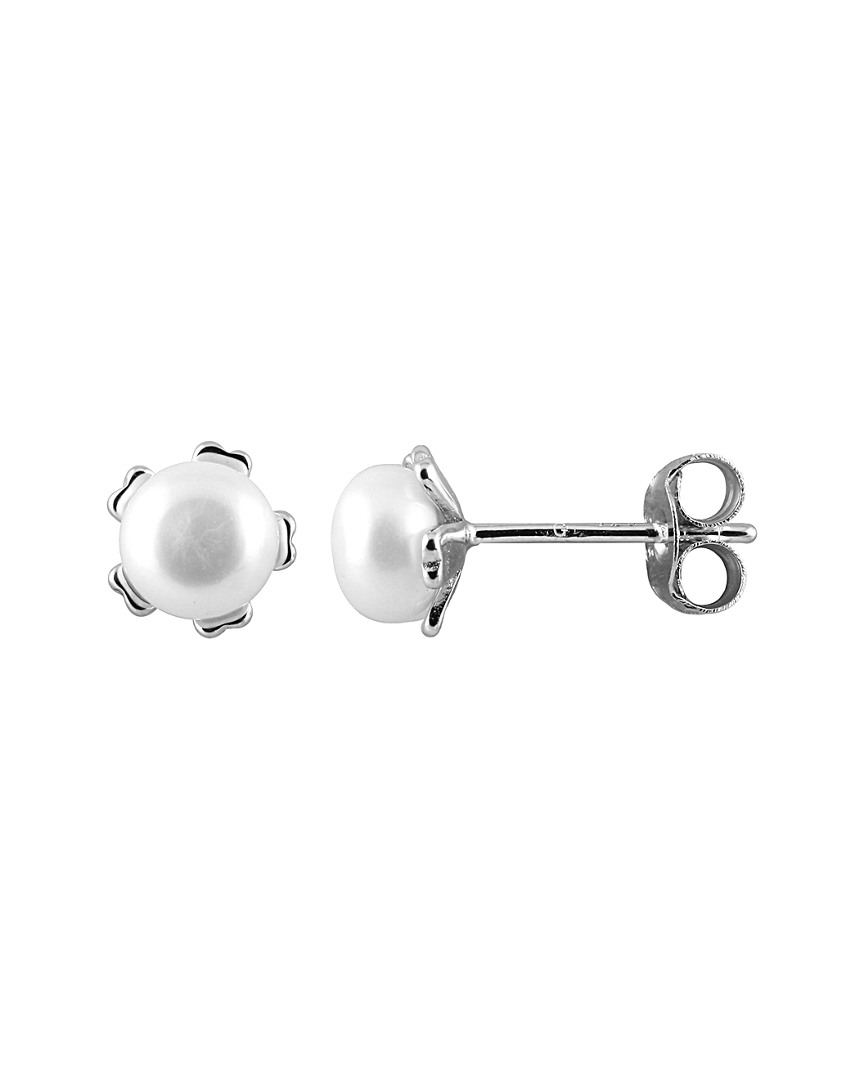 Splendid Pearls Rhodium Plated 5-5.5mm Freshwater Pearl Drop Earrings