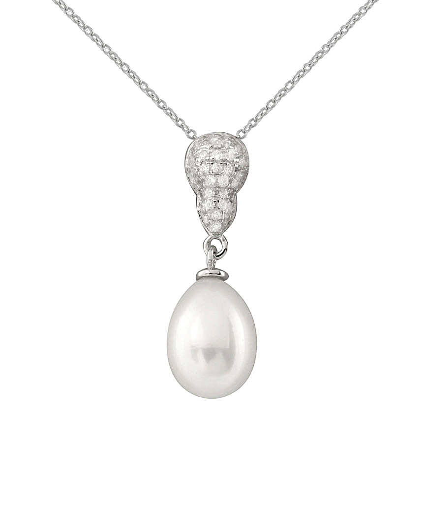 Splendid Pearls Rhodium Plated 8-8.5mm Freshwater Pearl & Cz Necklace