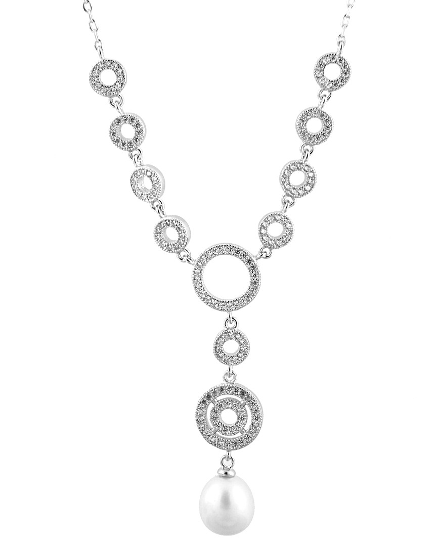 Splendid Pearls Rhodium Plated 8-8.5mm Freshwater Pearl & Cz Necklace