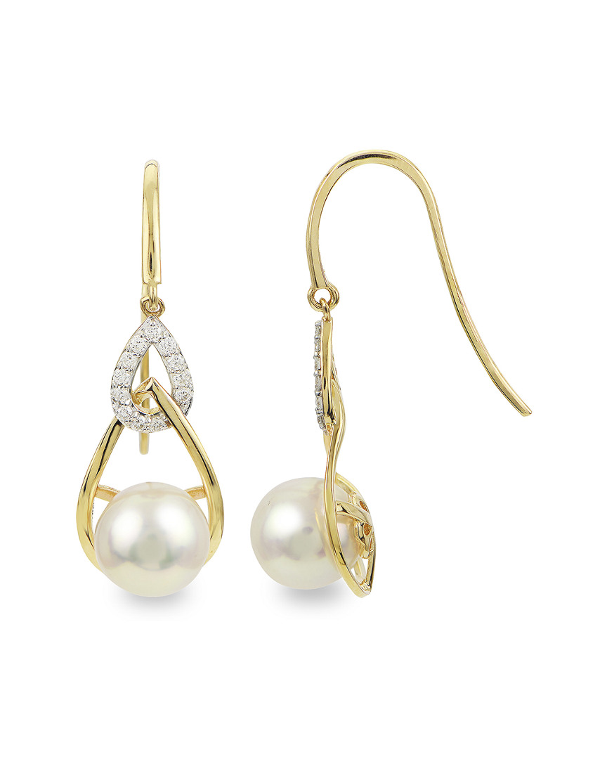 Pearls 14k 0.19 Ct. Tw. Diamond 8-8.5mm Pearl Earrings