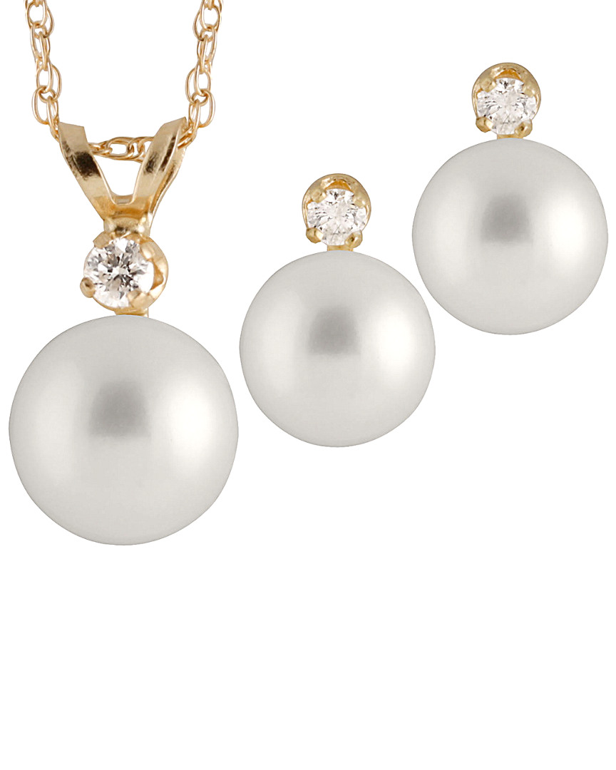 Splendid Pearls 14K 0.15 ct. tw. Diamond Jewelry Set