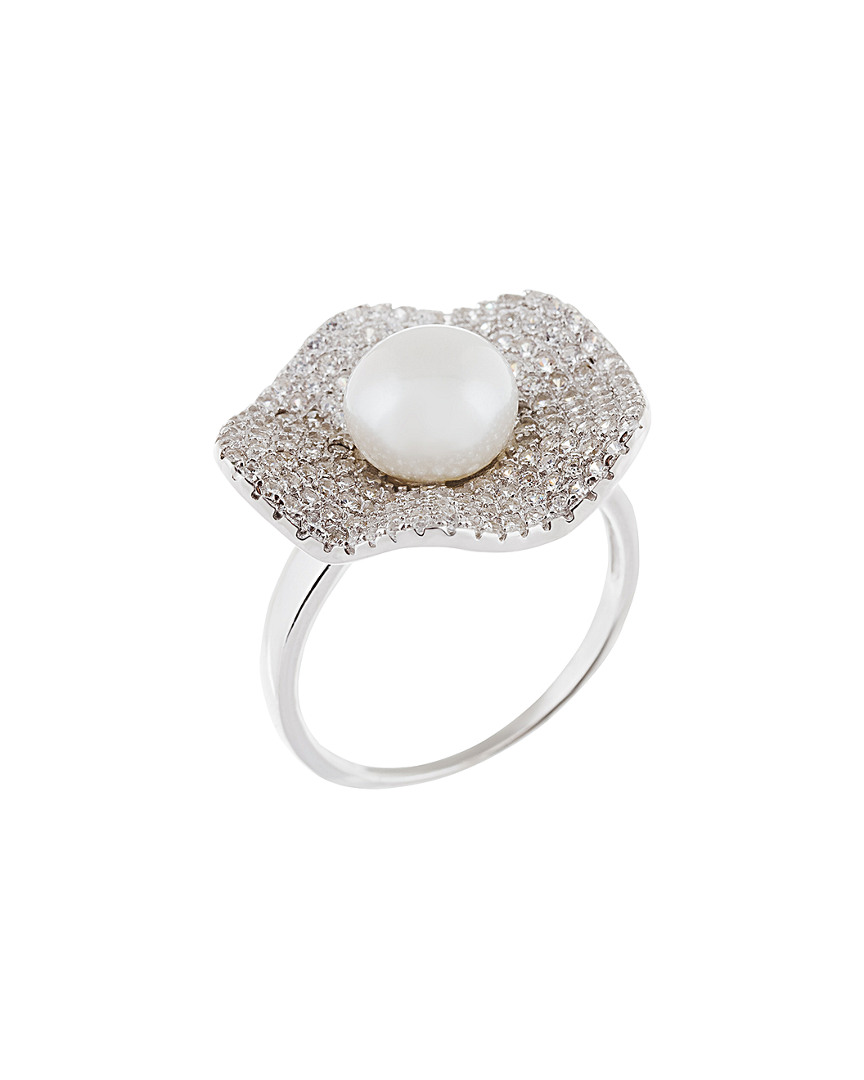 Splendid Pearls Rhodium Over Silver 7-8mm Pearl Ring