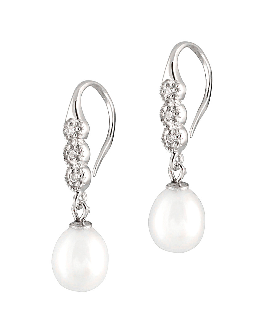 Splendid Pearls Silver 7-8mm Freshwater Pearl & Cz Earrings In Metallic