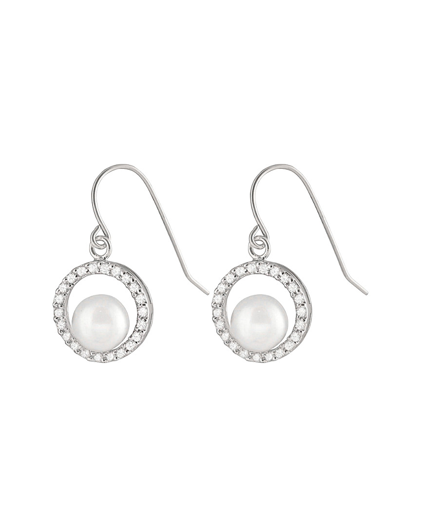 Splendid Pearls Rhodium Over Silver 7-7.5mm Pearl Earrings