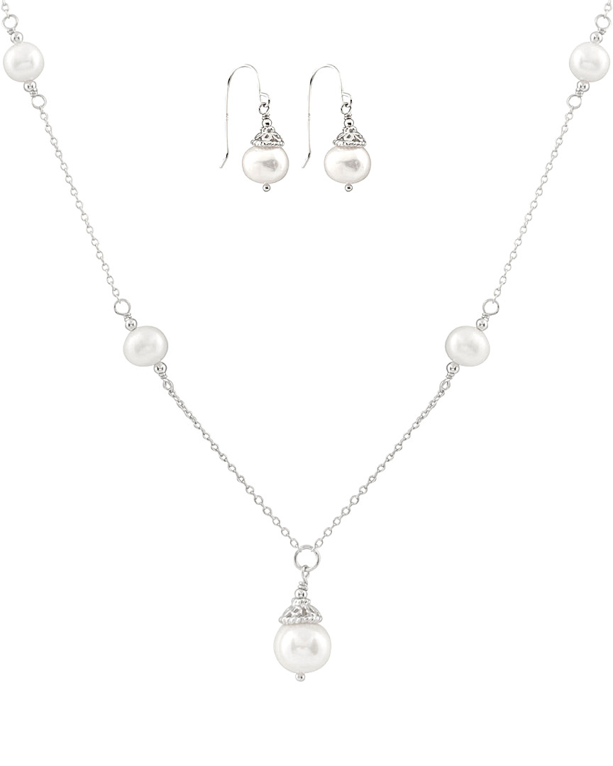 Splendid Pearls Silver 6-9mm Freshwater Pearl Earrings & Necklace Set Set