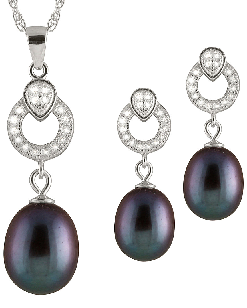 Shop Splendid Pearls Silver 7-9mm Freshwater Pearl & Cz Earrings & Necklace Set Set