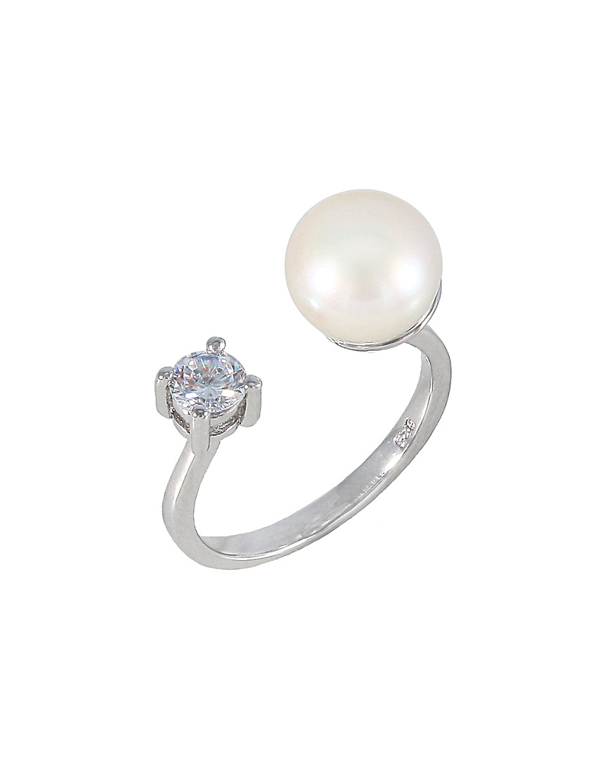 Splendid Pearls Silver 9-9.5mm Freshwater Pearl & Cz Ring
