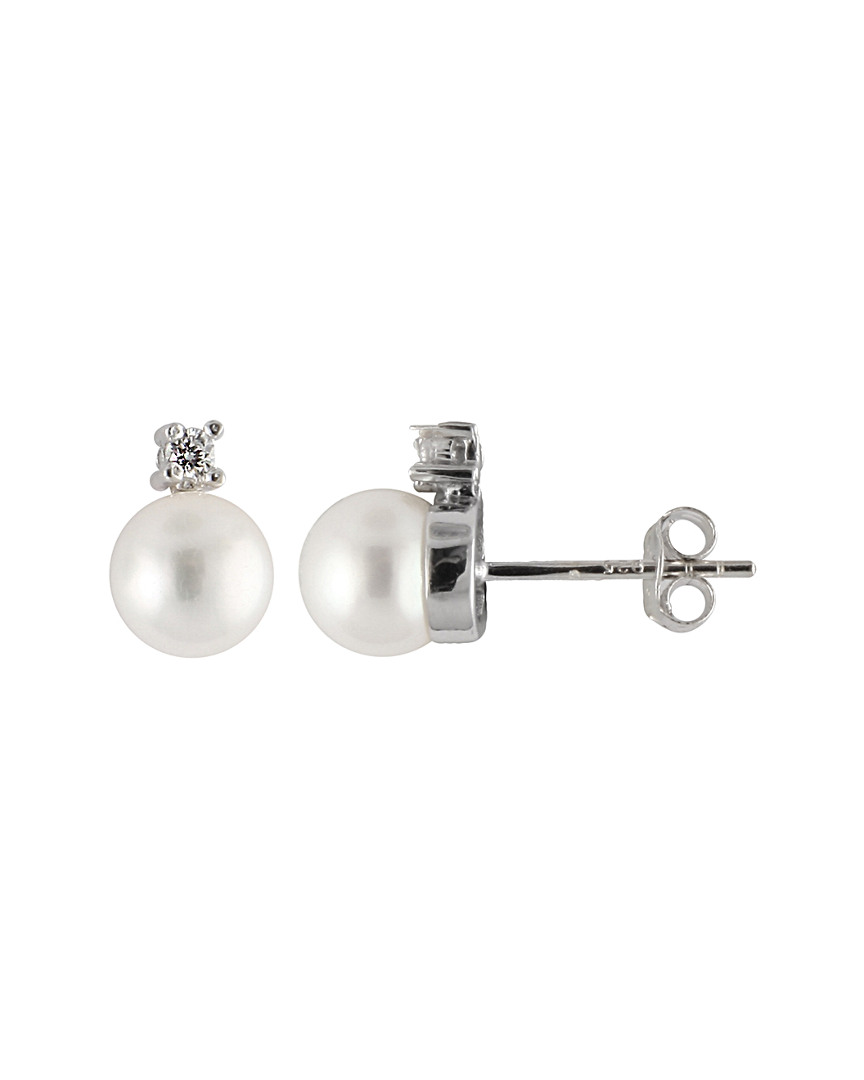 Splendid Pearls Silver 6-7mm Freshwater Pearl & Cz Earrings