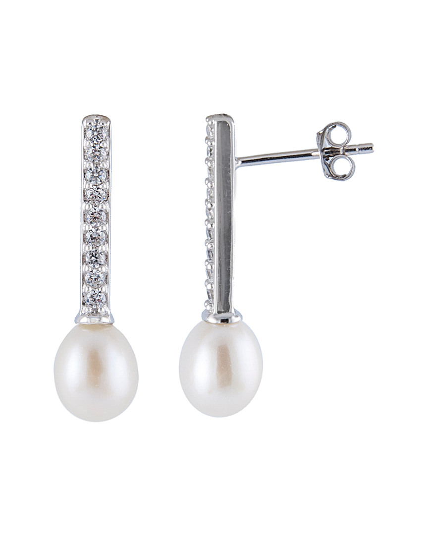 Splendid Pearls Silver 7.5-8mm Freshwater Pearl & Cz Earrings
